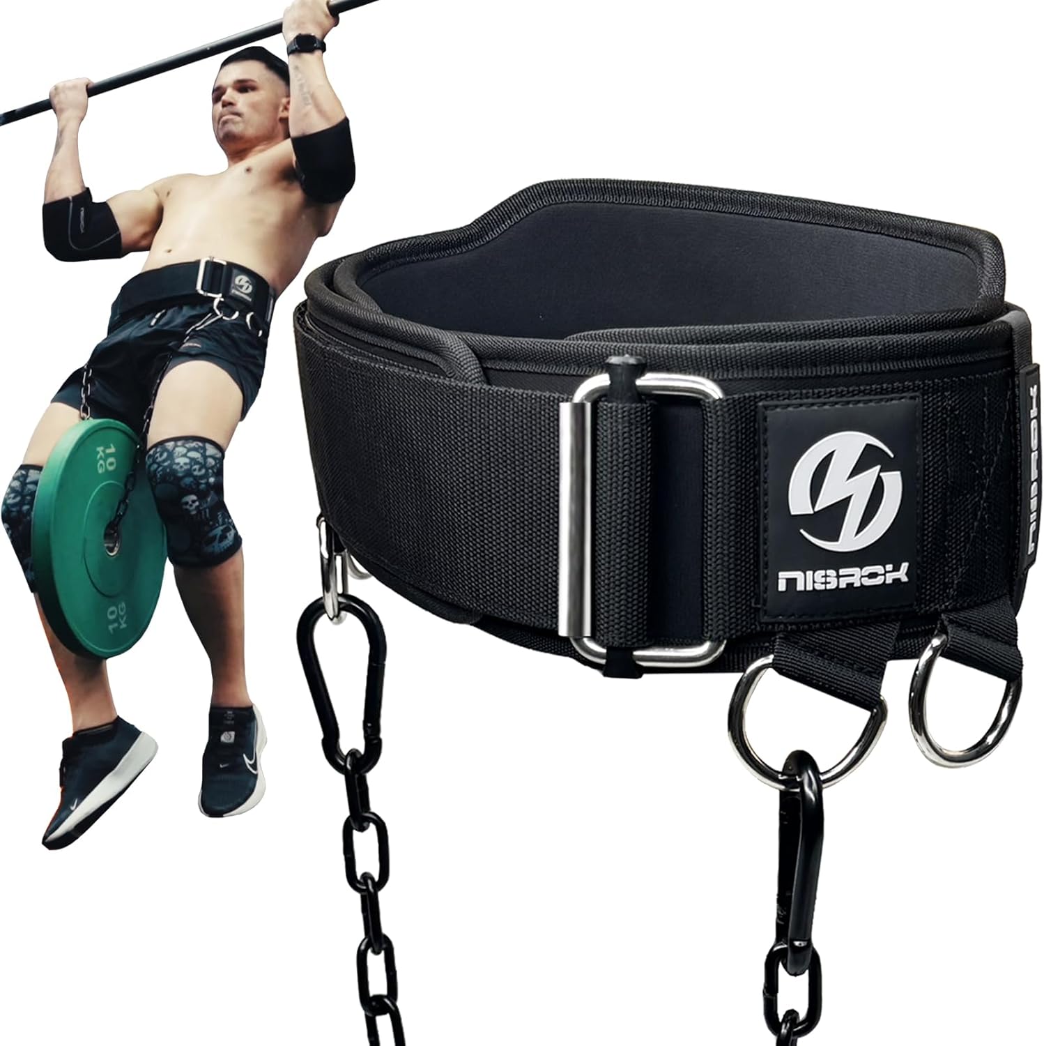 2-in-1 Weightlifting Belt & Dip Belt with 41 IN Steel Chain, Double-Layer Design, Powerlifting Gym Belt for Pull Up, Squat, Deadlifts & Added Weight Training, Unisex for Men & Women