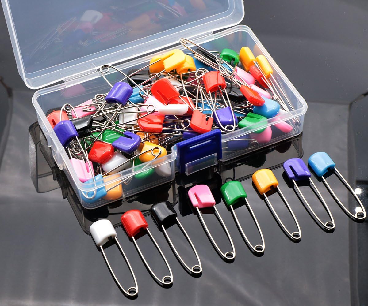 80PCS Kids Pins Assorted Color Plastic Head Baby Safety Pins Safety Hold Clip Locking Infant Cloth Diaper