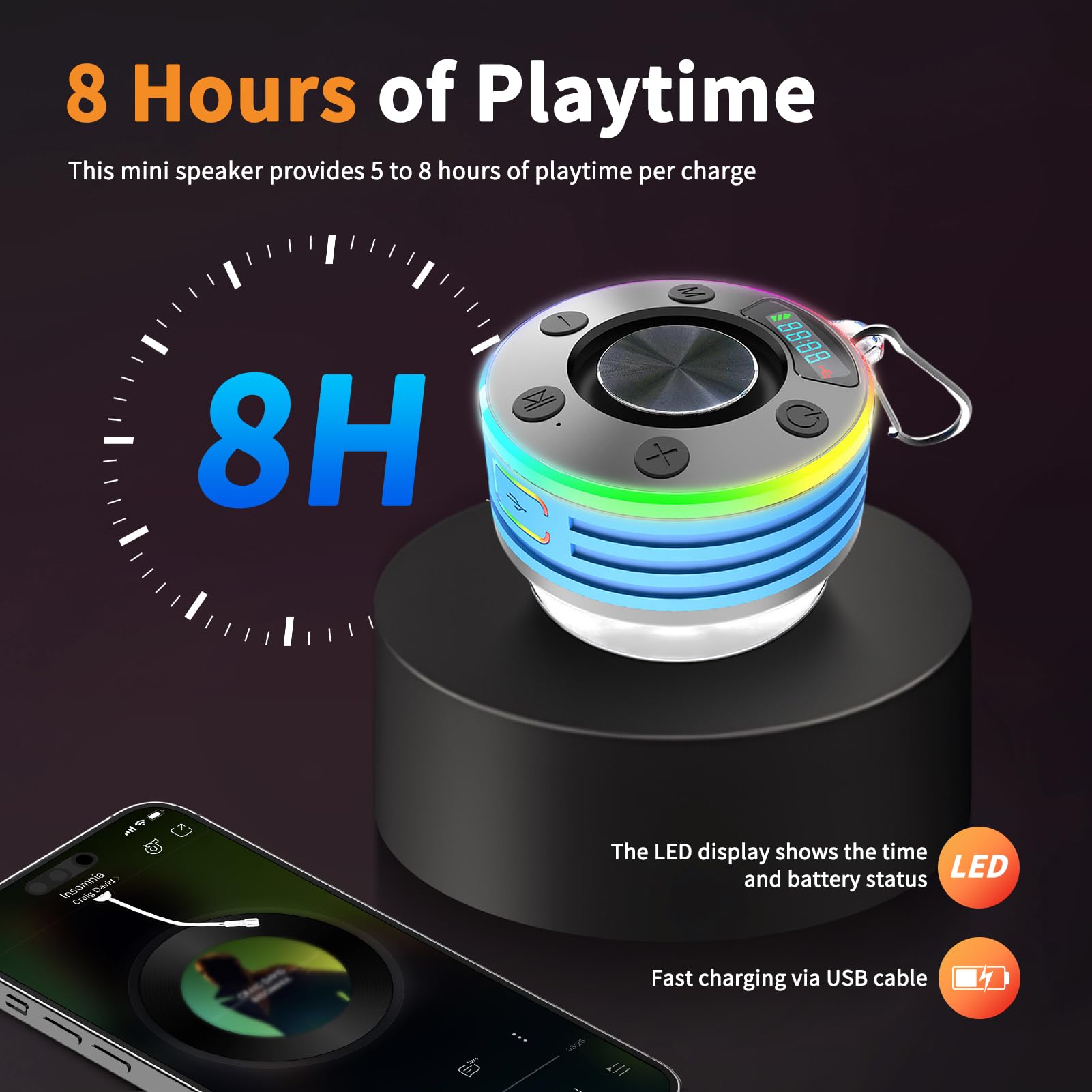 Enceinte Bluetooth Douche, 5.3 FM Radio de Douche Portable avec avec HD Mic, 360° stéréo, Lumière LED, avec Ventouse, Étanche IP7 pour Salle de Bain,Extérieur (Bleu)