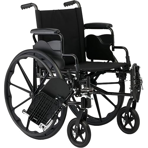 Lightweight Wheelchair for Adults – Swing-Back Desk-Length Arms, Elevating Leg Rests, 18" W x 16" D Seat, Foldable & Portable