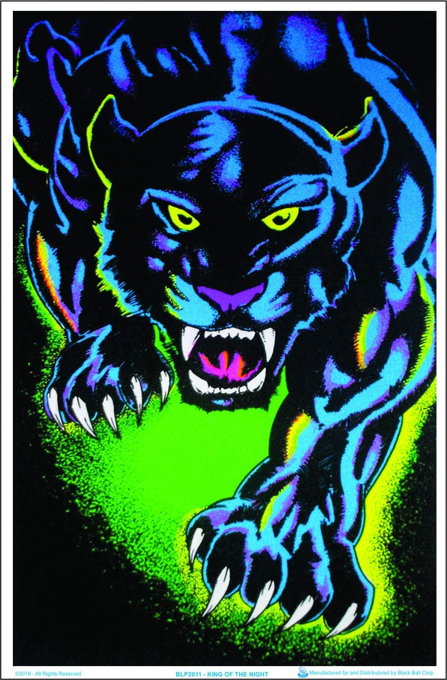 Scorpio Posters King of The Night Black Cat Blacklight Poster - Authentic Blacklight-Reactive Flocked Material - 23" x 35"