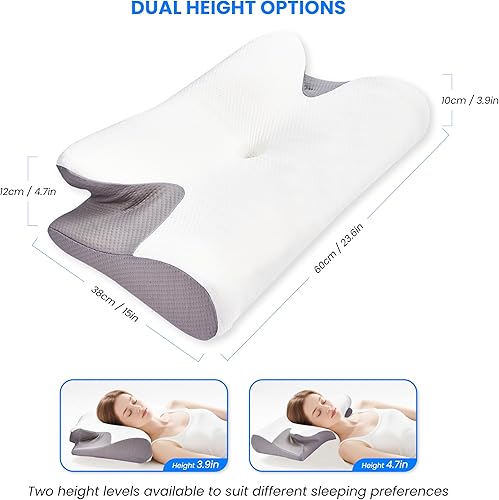 Miniatura 7 de Almohada ergonómica de espuma viscoelástica cervical para aliviar el dolor de cuello, almohada de contorno ajustable con centro hueco y funda de