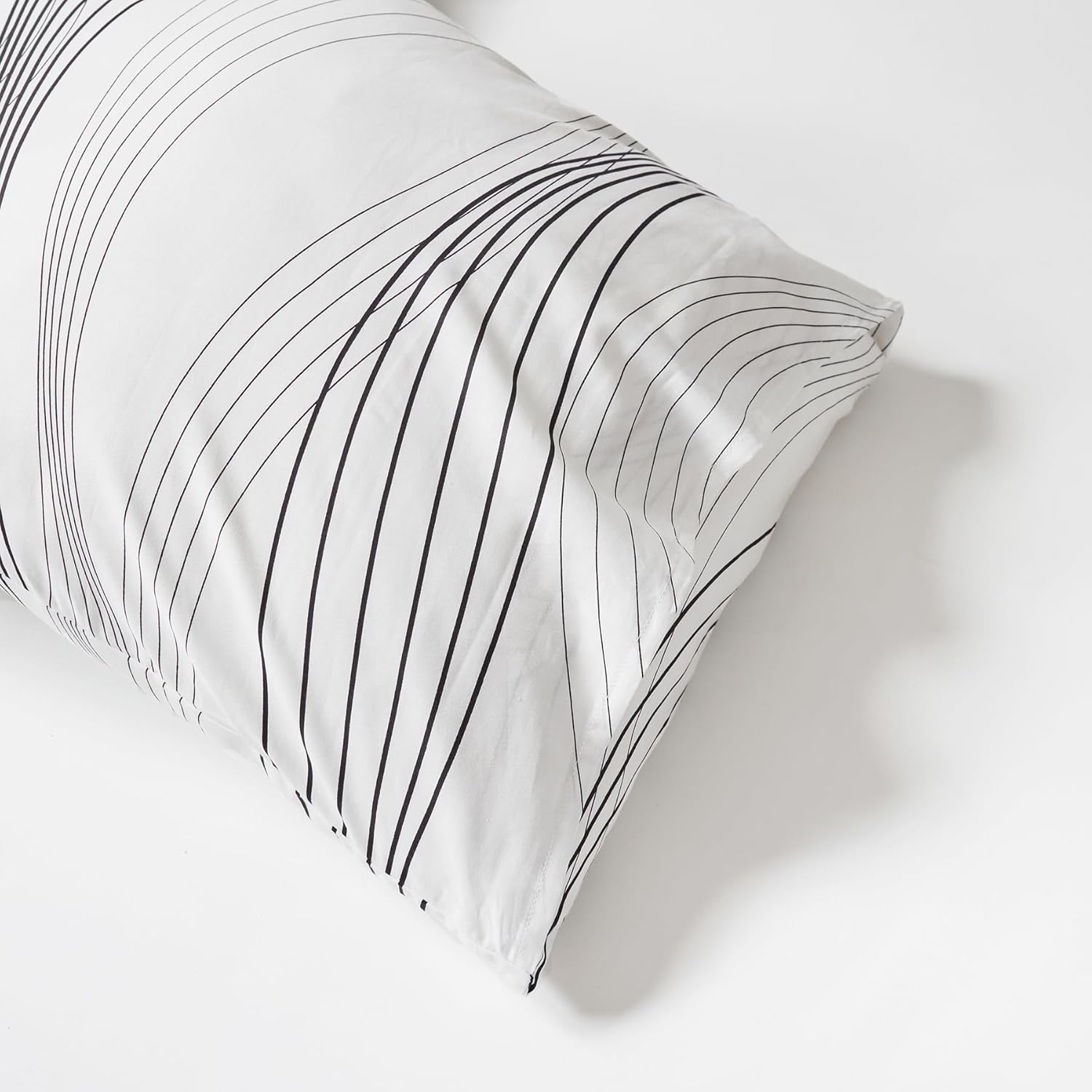 SUSYBAO Aesthetic Striped Duvet Cover King 100% Cotton 3 Pcs Set 1 Abstract Black Stripe Duvet Cover with Zipper Ties 2 Pillowcases Minimalist White Pinstripe Bedding Set Soft Comfy - Image 6