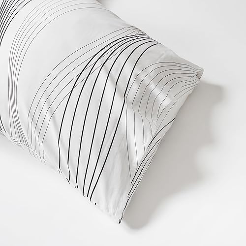 Miniatura 6 de SUSYBAO Funda de edredón a rayas abstractas tamaño King, 100% algodón, estética, geométrica, juego de 3 piezas, 1 funda de edredón minimalista con
