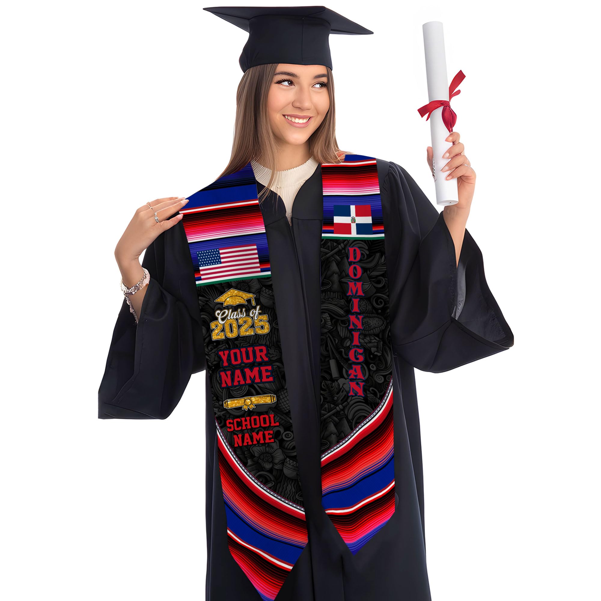 MonkeyVan Custom Dominican Flag Graduation Sash 2025, Dominican Graduation Stole, Dominican Republic Grad Sash Class Of 2025 Dmnc 15