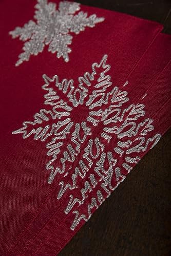 Miniatura 4 de XD17141 Glisten - Manteles individuales de Navidad bordados con copos de nieve, 14 x 20 pulgadas, juego de 4, rojo