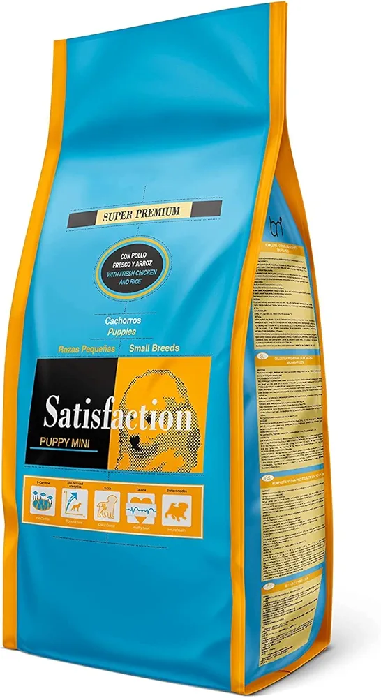 Satisfaction pienso para perros puppy mini 15 kg - para cachorros de razas pequeñas (de peso adulto 1,5 a 10 Kg)