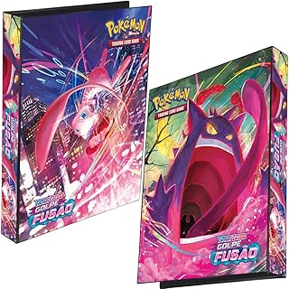 Pasta Fichário Álbum Pokémon Espada e Escudo Golpe Fusão Mew e Gengar 4 Argolas Capa Dura com 10 folhas 9 bolsos para Cards Cartas