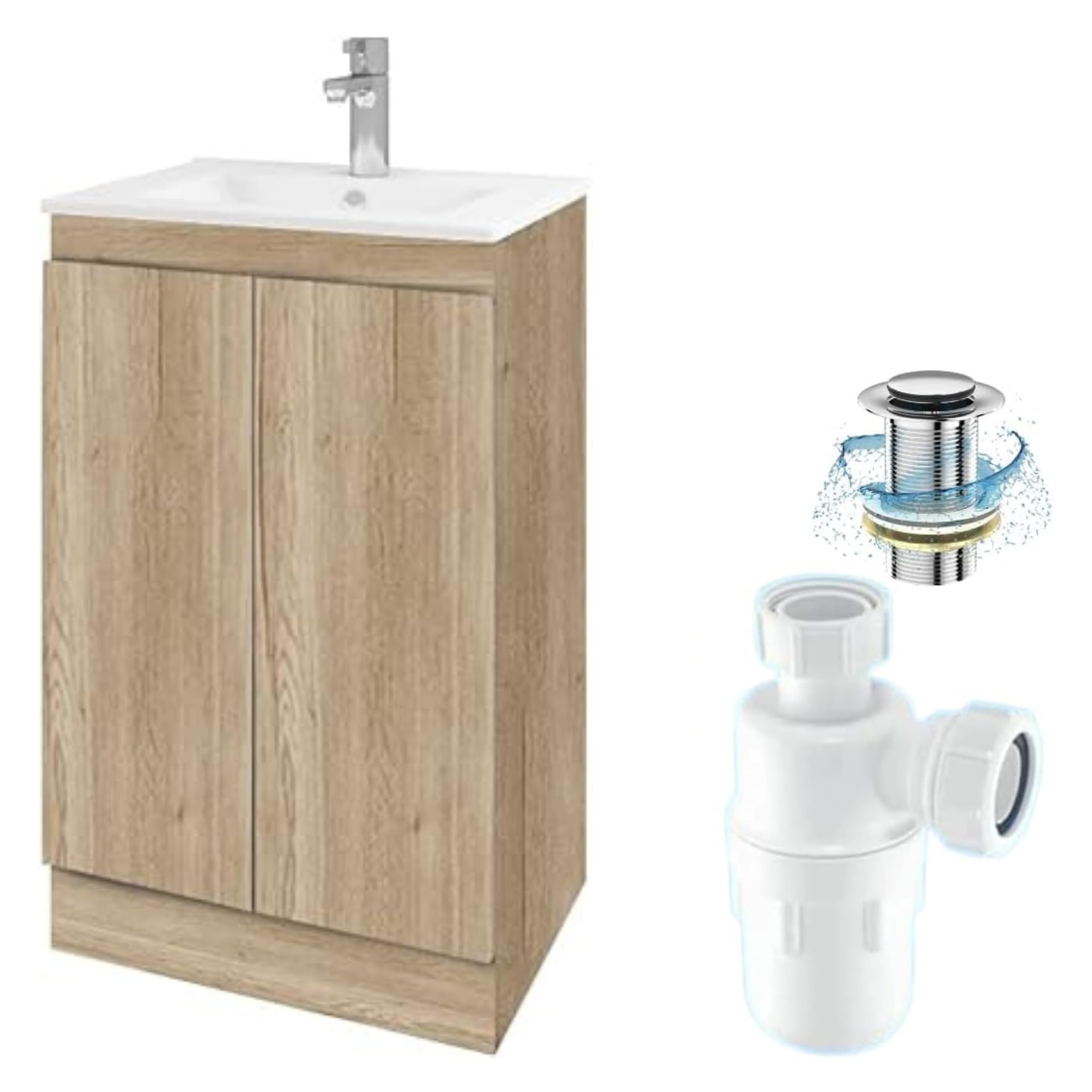 BELOFAY Under Sink Bathroom Cabinet Floor Standing Storage Cupboard Basin Unit, 500mm Vanity Unit Basin, Waste and Trap, Tap not Included (Denvor Wood Grains)