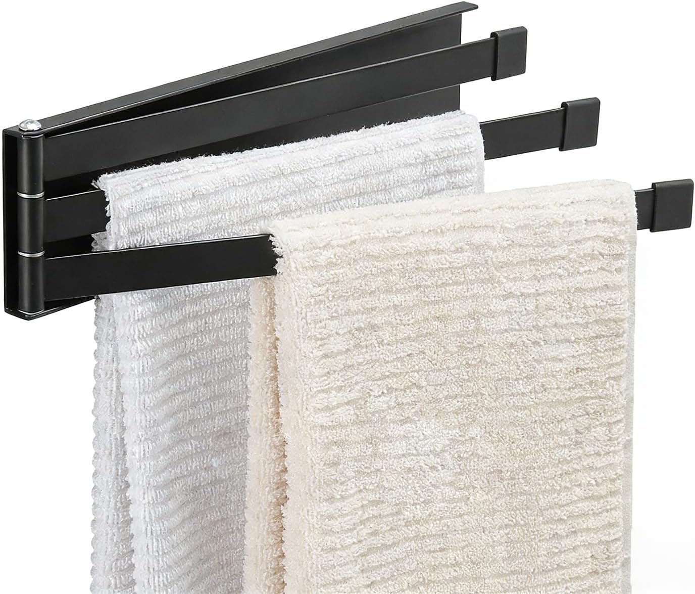 Swivel Towel Rack Wall Mounted, 9.5" Extra Long 3-Arm Swing Out Towel Holder, Matte Black Stainless Steel Space Saving Towel Bar for Bathroom, Kitchen, RV