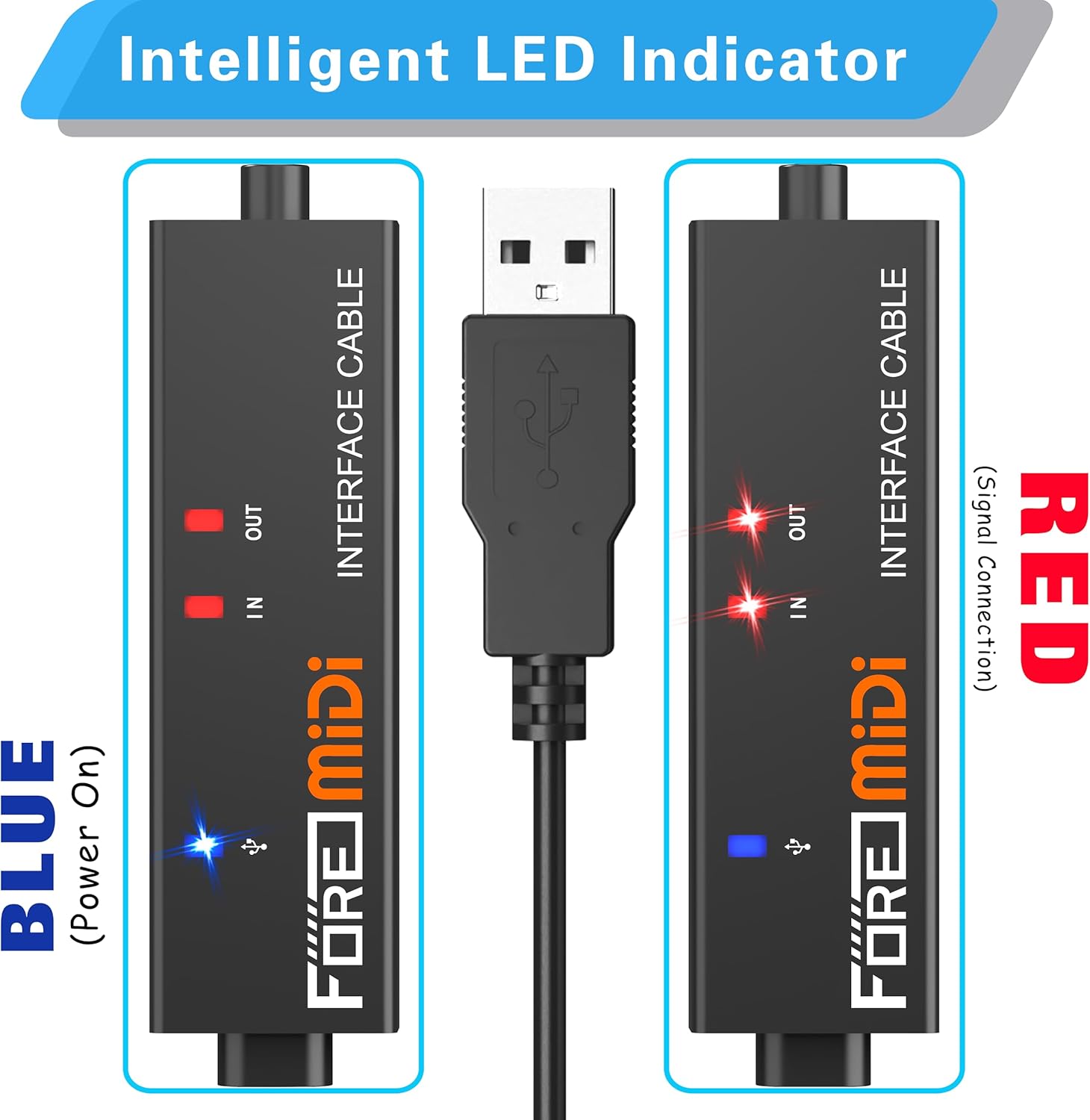 FORE MIDI to USB Interface Compatible with USB Type-A MIDI Cable with Input&Output Work with MIDI Keyboard/Synthesizer/MIDI Deivce Compatible with iOS&Android, Windows/Mac OS Black&Orange - 6.5Ft