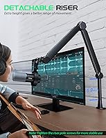 Vista 2 de FIFINE Brazo de Micrófono con Boom, Soporte de Micrófono con Canales de Gestión de Cables, Tubo de Extensión, Abrazadera de Escritorio, Adaptador