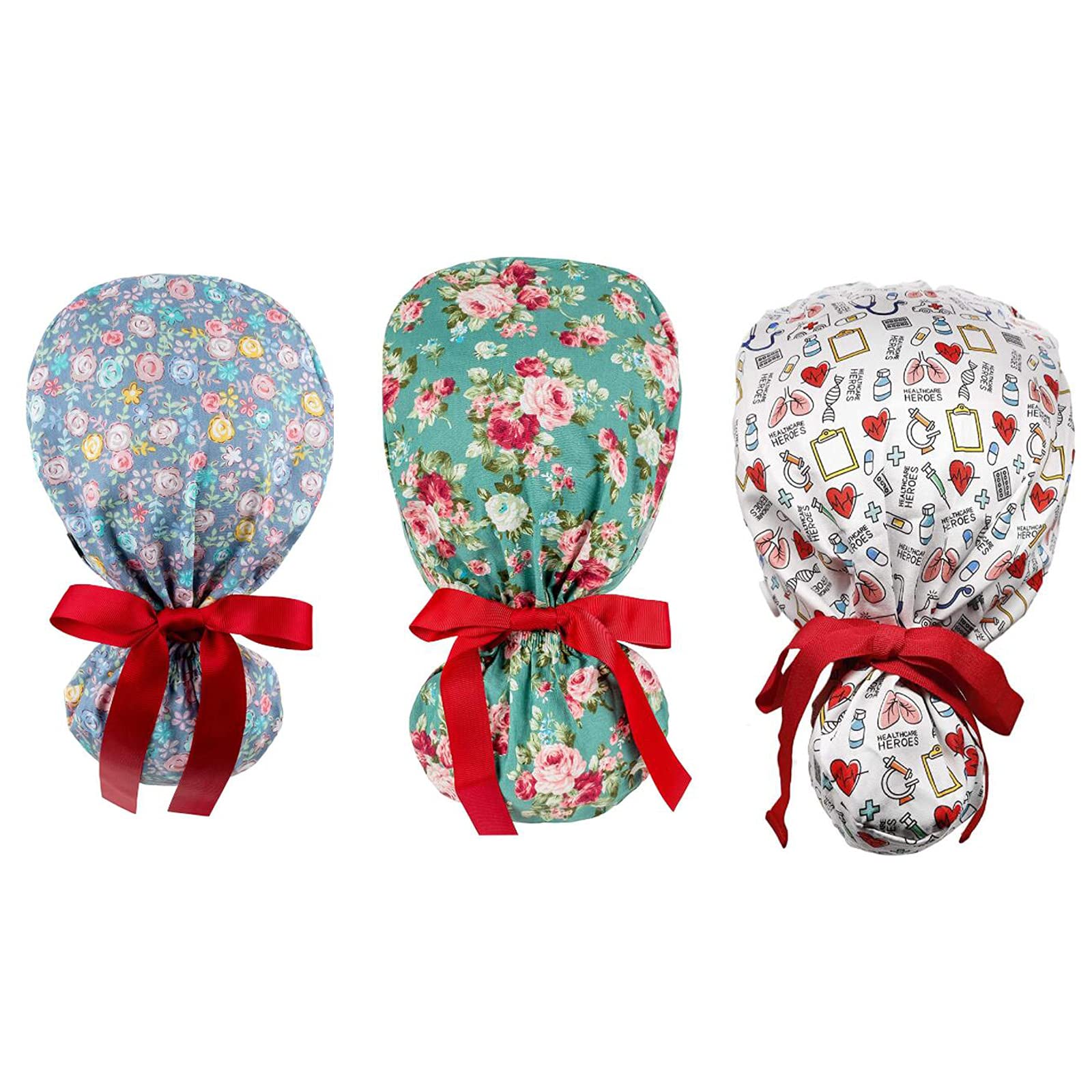 Scrub Cap with Buttons, Ponytail Pouch, Cotton Working Hat
