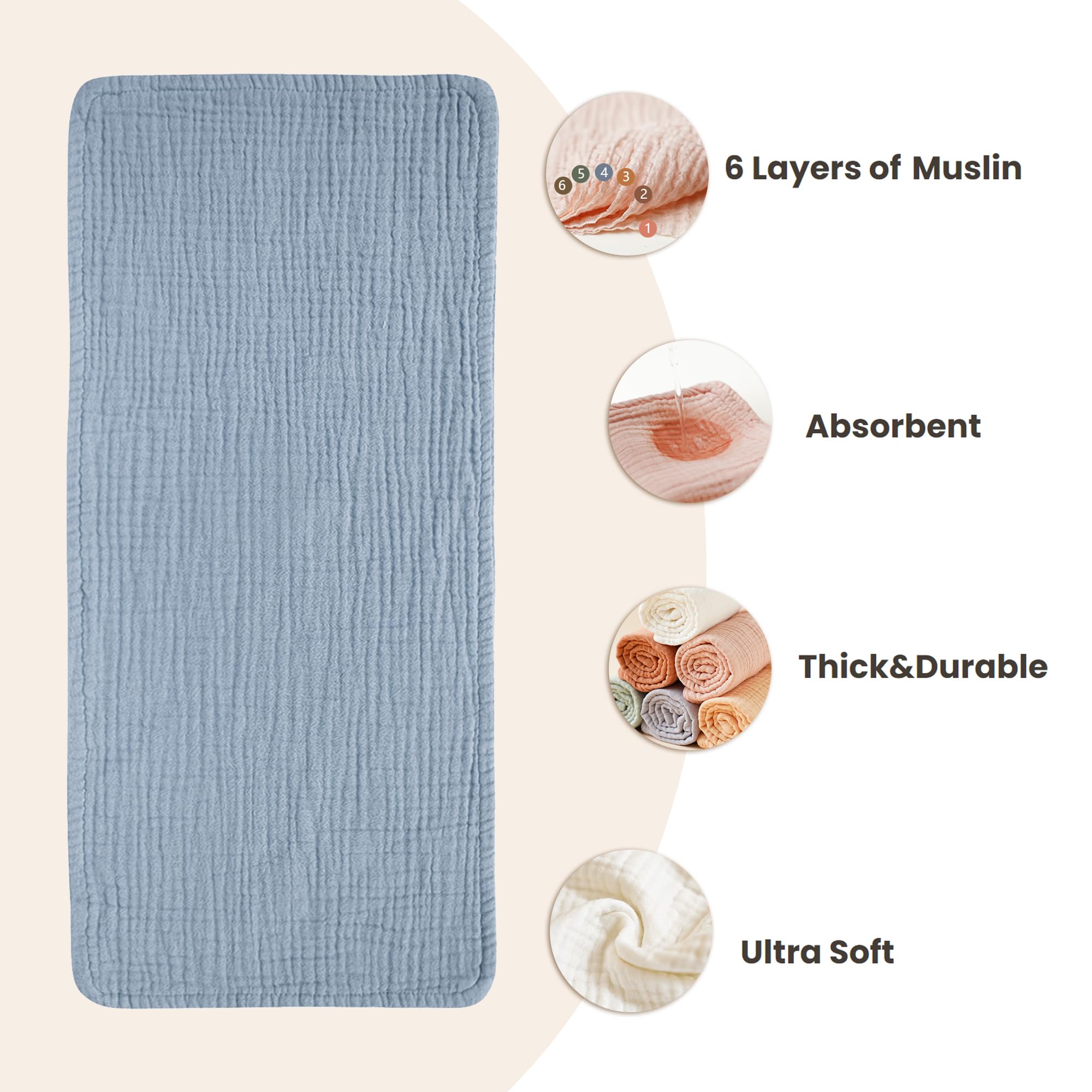 Konssy Juegos de Ropa de arpillera para bebé Muslin para Unisex - Paquete de 6 Ropa ardiente de algodón Grande 100% algodón para recién Nacidos, niñas y niños