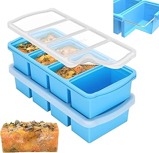 Silicone Freezer Trays with Lid,1-cup Soup Freezer Container large Ice C...
