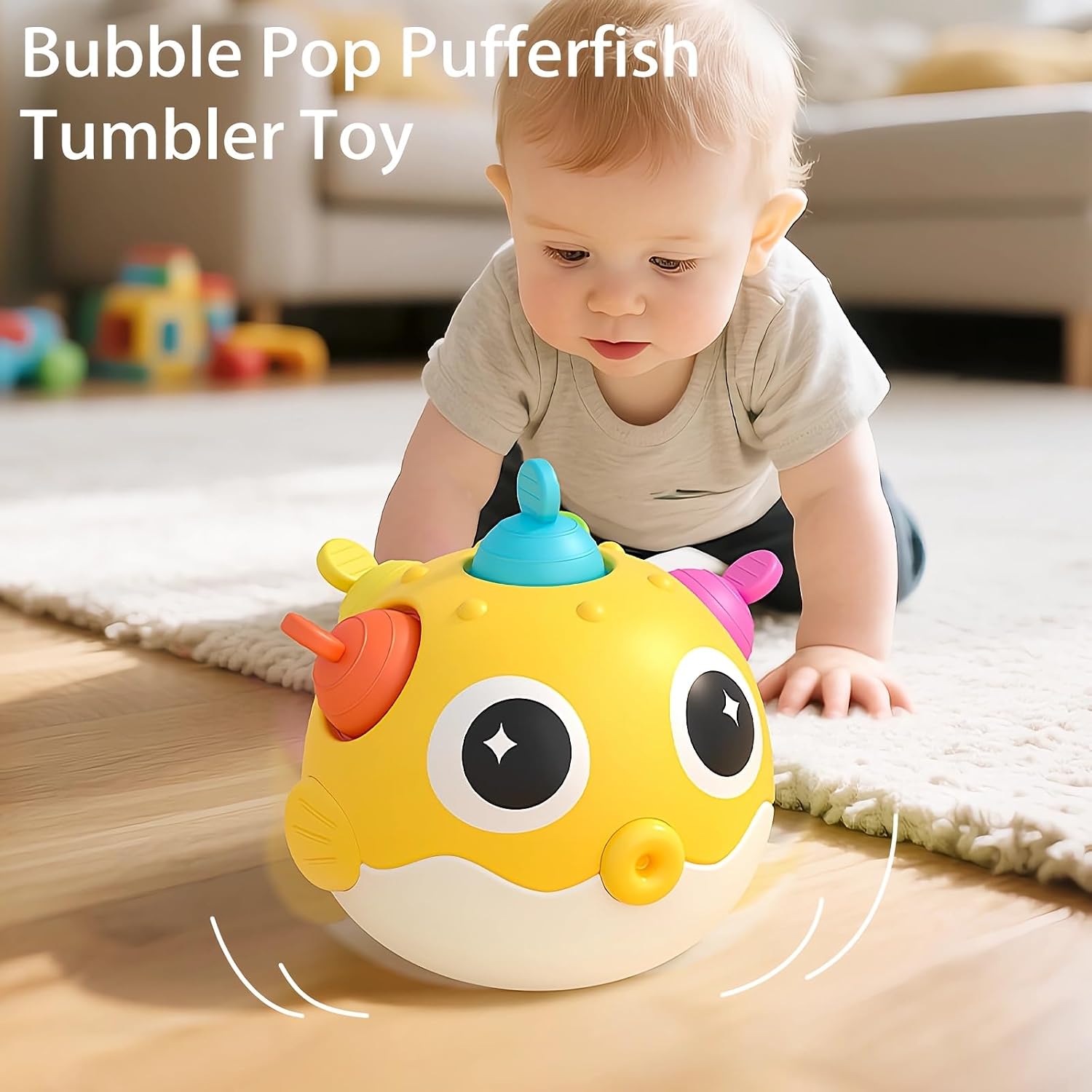 Baby Wobble Toys, Infant Rolypoly Toy Musical Tumbler Wobbler Toy with Silicone Bubble, Wobble Toys for 6 Month Old, Infant Sensory Toys 6-12 Months Newborn Gifts for Toddler Boys Girls
