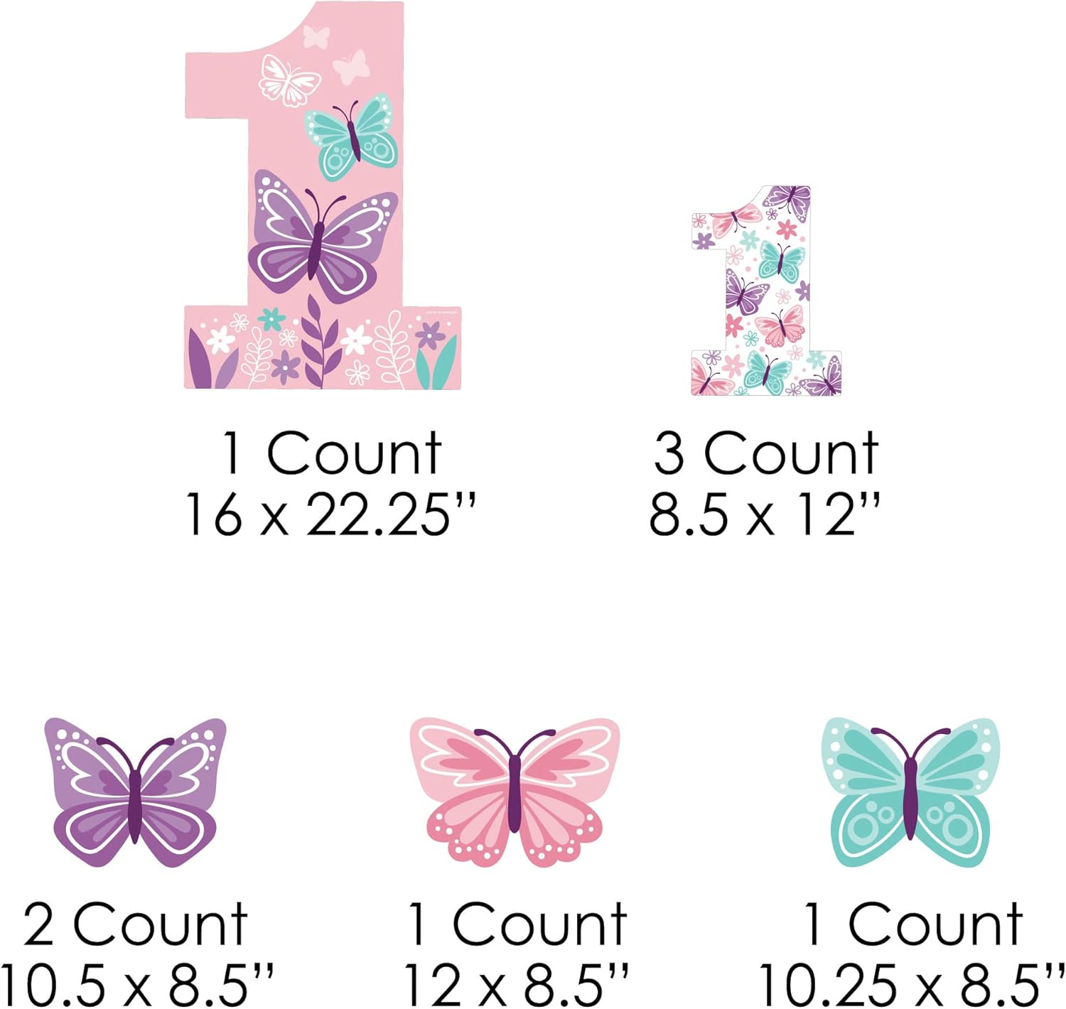 Big Dot of Happiness 1st Birthday Beautiful Butterfly - Yard Sign and Outdoor Lawn Decorations - Floral First Birthday Party Yard Signs - Set of 8