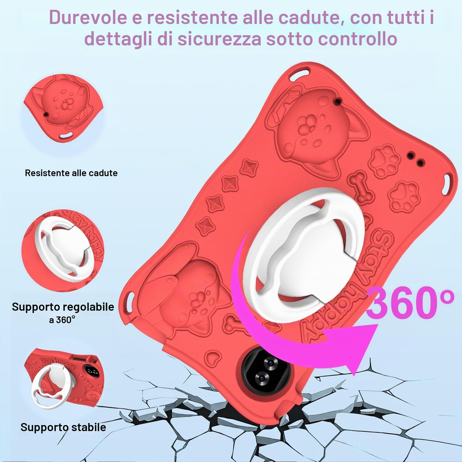 S11 Tablet per bambini 9 pollici Android 15 con 12 GB di RAM + TF 1 TB, 5G WiFi, Widevine L1, Octa-Core, 5000 mAh, controllo genitoriale, 1340 x 800, BT 5.0, per bambini con custodia Eva -Red