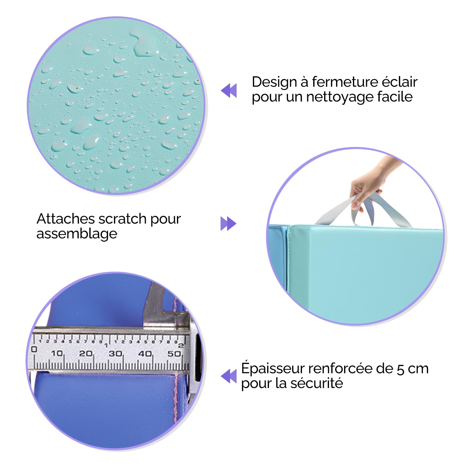 Bonnlo Tapis de Gymnastique Pliable, PU + EPE Épaissi, avec Poignée de Transport, Tapis de Sol Souple pour Enfants et Adultes