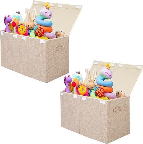 Miniatura 29 de popoly Caja de juguetes grande con tapa abatible, contenedor plegable para niños, niñas, guardería, sala de juegos, 25 x 13 x 16 pulgadas (rosa