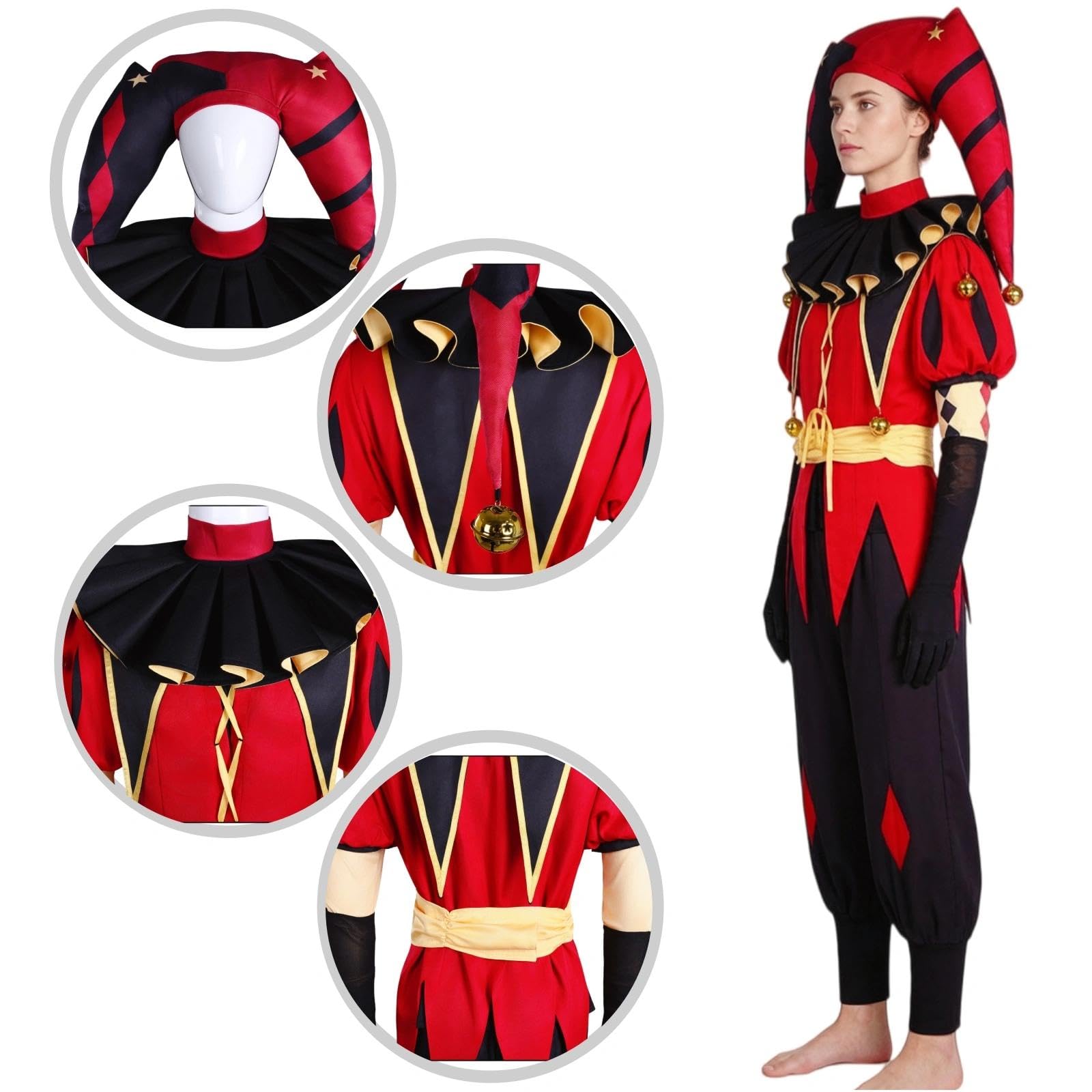 Halloween Kostüm für Erwachsene, Karneval Rollenspiel Cosplay Komplettset – Pierrot Stil
