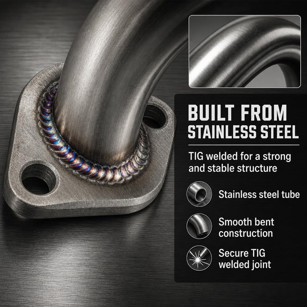 Right Side Mini Bike Pipe for Coleman B200RSV B200, Fits 196cc 212cc 224cc Engines Only, Stainless Steel Side Outlet Pipe with TIG Welding, Close-to-Body Routing, Hardware Included