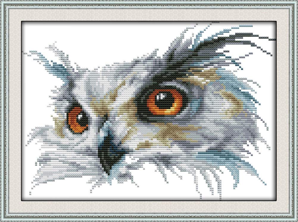 Awesocrafts White Cross Stitch Kits, Owl Animals Easy Patterns Cross Stitching Embroidery Kit Supplies Christmas, Stamped (Owl, Stamped)