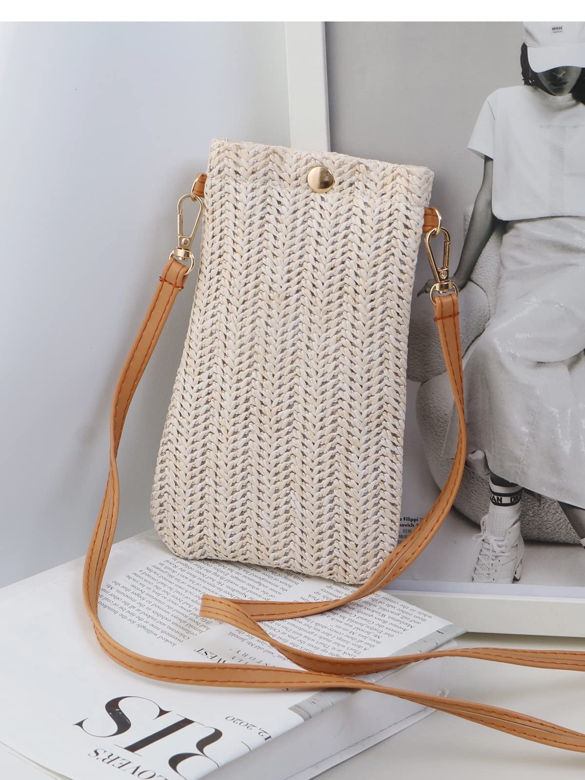 Sacs à Bandoulière Tissés en Paille pour Femmes, Sacs Décontractés pour Téléphone Portable