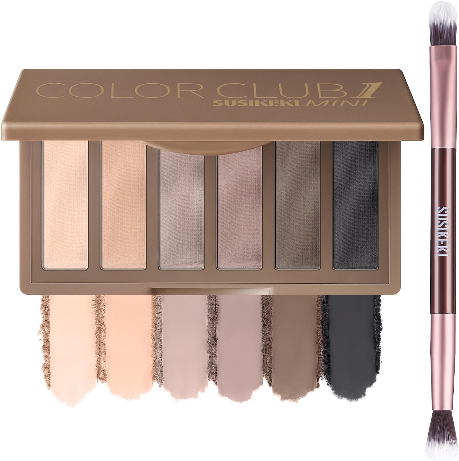 SUSIKEKI Neutral Nude Matte Eyeshadow Palette with Brush - 6 Colors Mini Travel Size, Highly Pigmented Taupe & Brown Smoky Eye shadow, Long Lasting Vegan Makeup Palette for Daily Use