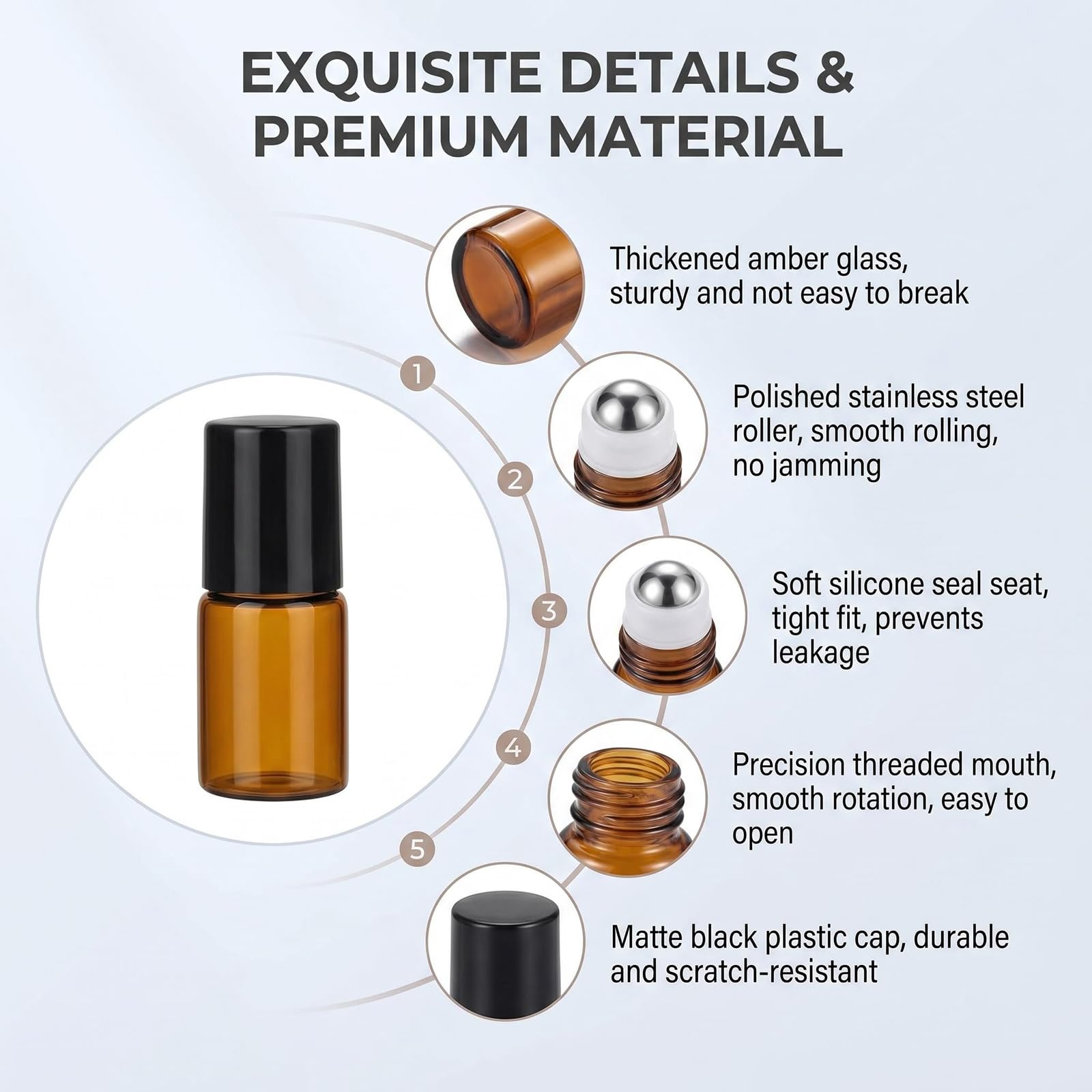 12 botellas pequeñas vacías de vidrio ámbar portátiles de 2 ml, para cosméticos, maquillaje, tamaño de viaje, frascos de almacenamiento, frascos enrollables para aceites esenciales, aromaterapia,