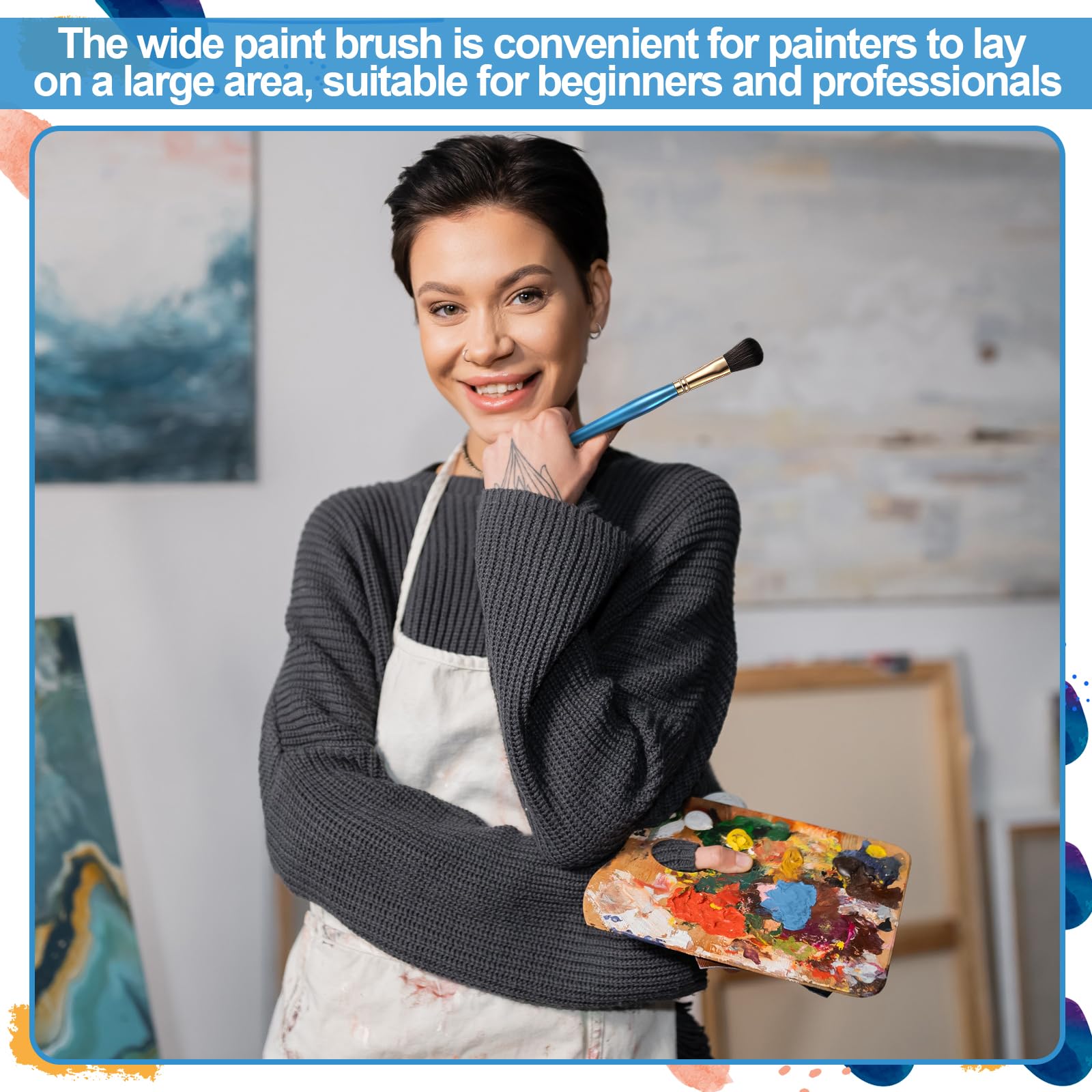 Colarr Lot de 40 pinceaux de 2,5 cm pour peinture acrylique, pinceau ovale avec manche en bois pour peinture acrylique, huile, artisanat, visage et corps (bleu)