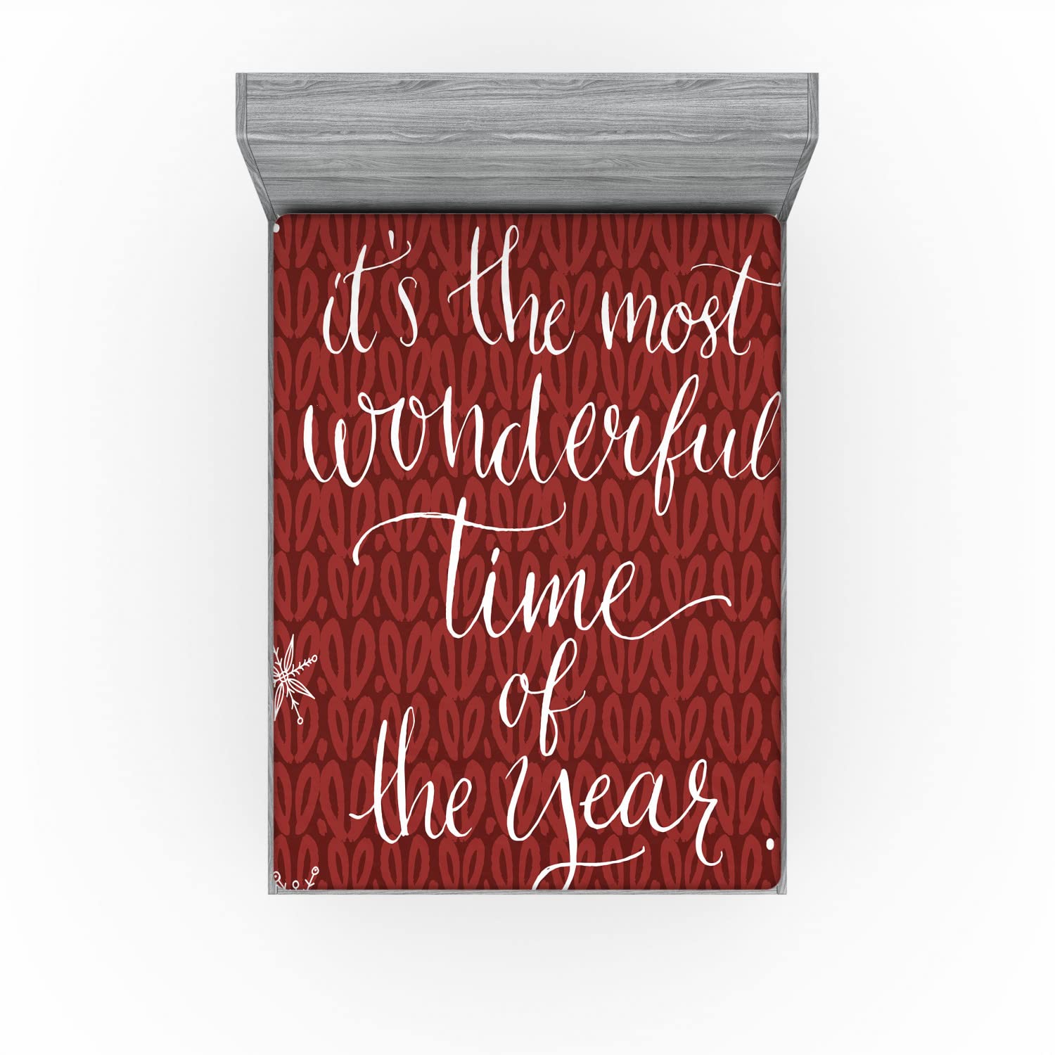 Ambesonne Saying 2 Pack Fitted Sheet, Christmas and Snowflakes, Bed Cover All-Round Elastic Deep Pockets 2 Pieces, Package Contains 2 Queen Size Fitted Sheets, Ruby