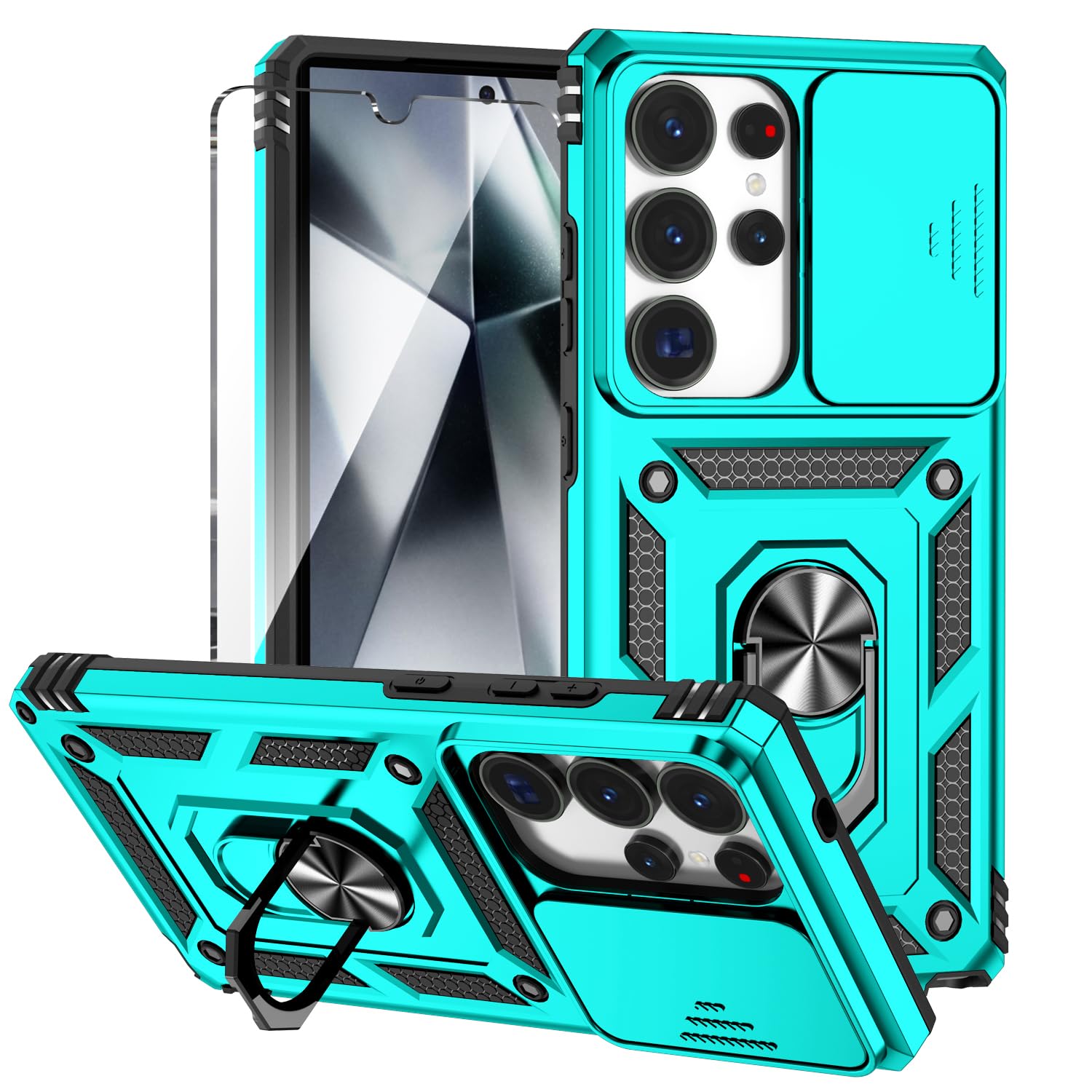 KEYUJIE for Galaxy S25 Ultra Case with Slide Camera Cover HD Screen Protector [Military Grade 16ft. Drop Tested] Magnetic Ring Kickstand Protective