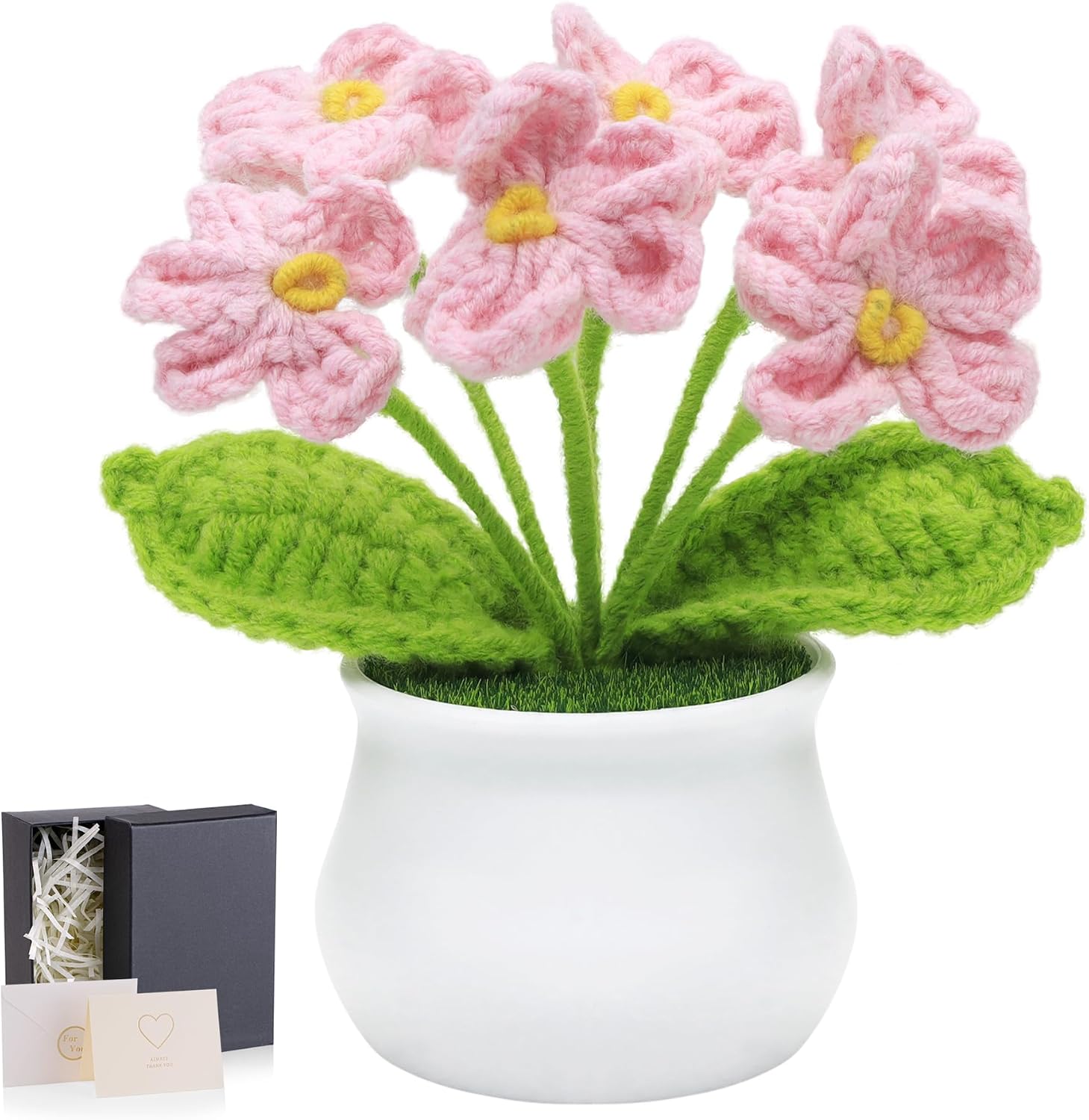 LAIDANLA Pink Crochet Forget Me Not Flowers Mini Birthday Gift for Women