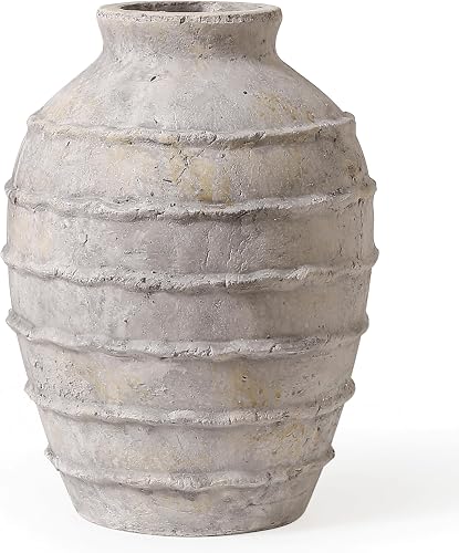 Kokrose White Grey Rustic Ceramic Vase, 11.2" Large Pottery Clay Vase | Handmade Terracotta Vase for Home Decor, Ceramic Vase Farmhouse Decor, Flower Vases for Centerpieces