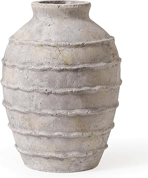 Kokrose Ceramic Flower Vase, White Grey Rustic Terracotta Vase,11.2 Inch