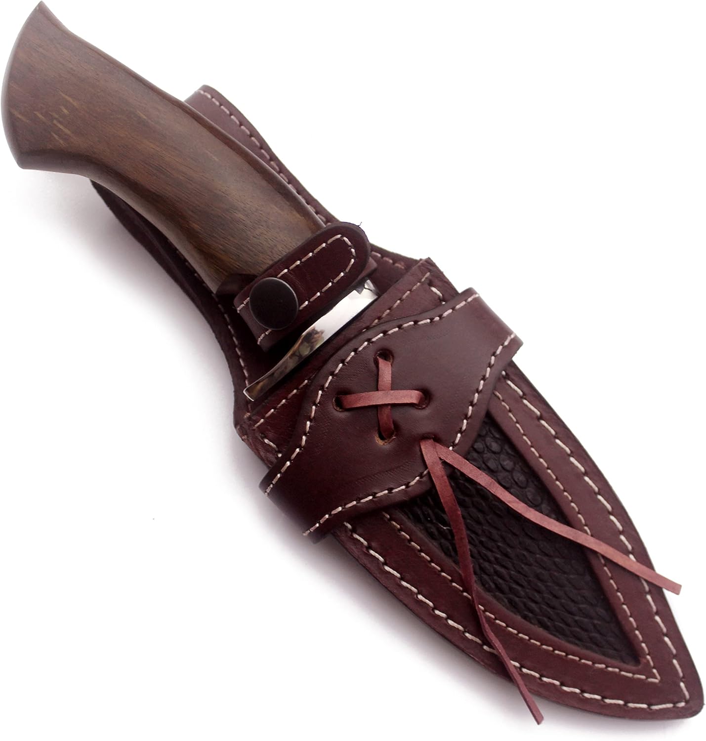 10" Handmade Damascus Steel Bowie Knife – Premium Drop Point Blade for Hunting, Survival, Camping, Skinning, and Bushcraft – Full Tang Walnut Wood Handle with Cowhide Leather Sheath (DCX 22-05)