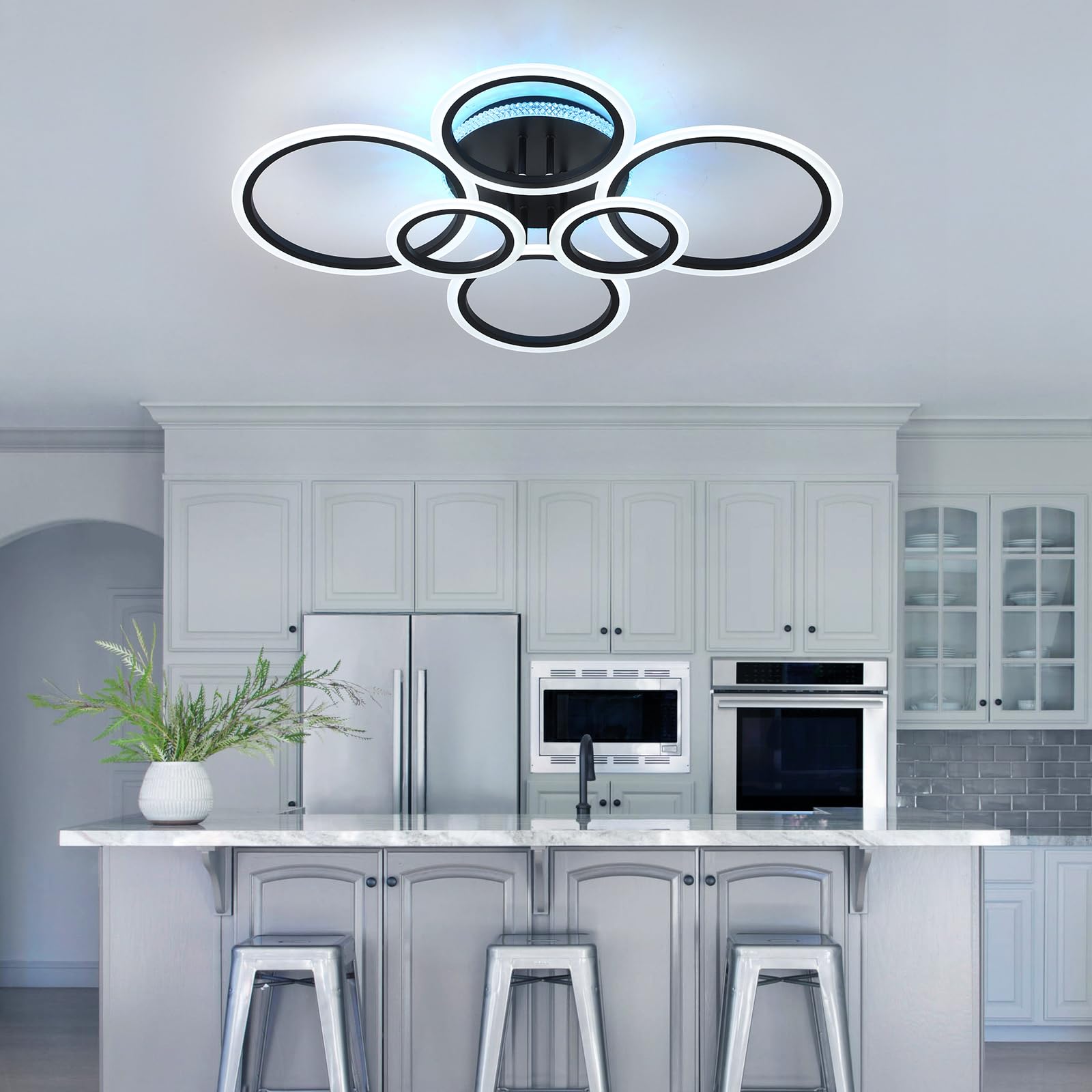 STCH Plafon LED Techo Regulable 80W, Lamparas de Techo Salon, Lampara Techo Dormitorio con Control Remoto Negro, Plafones de Techo Modernos, Iluminación Lámpara para Cocina Oficina Corredor Balcón