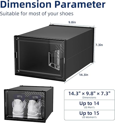 Miniatura 3 de Cajas grandes de almacenamiento de zapatos paquete de 8 cajas de zapatos negras de plástico transparente apilables cajas de plástico con tapas