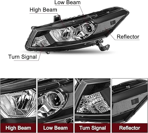 Miniatura 3 de JSBOYAT Reemplazo del conjunto de faros para Honda Accord Coupé de 2 puertas 2008-2012 (carcasa negra con reflector transparente)