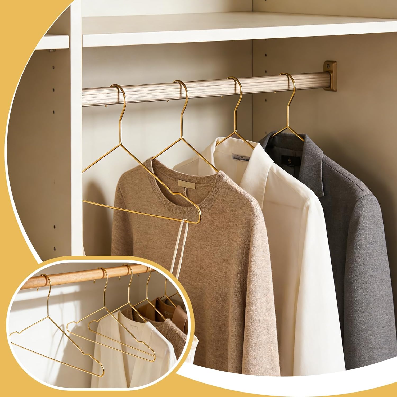 80 Pcs Gold Metal Hangers 16.5 Inch Heavy Duty Metal Wire Hangers for Clothes Dorm Clothing Rack Round Hook Wire Hanger Bulk for Coats Shirts Bridal Suits Camisole Dresses Boutique