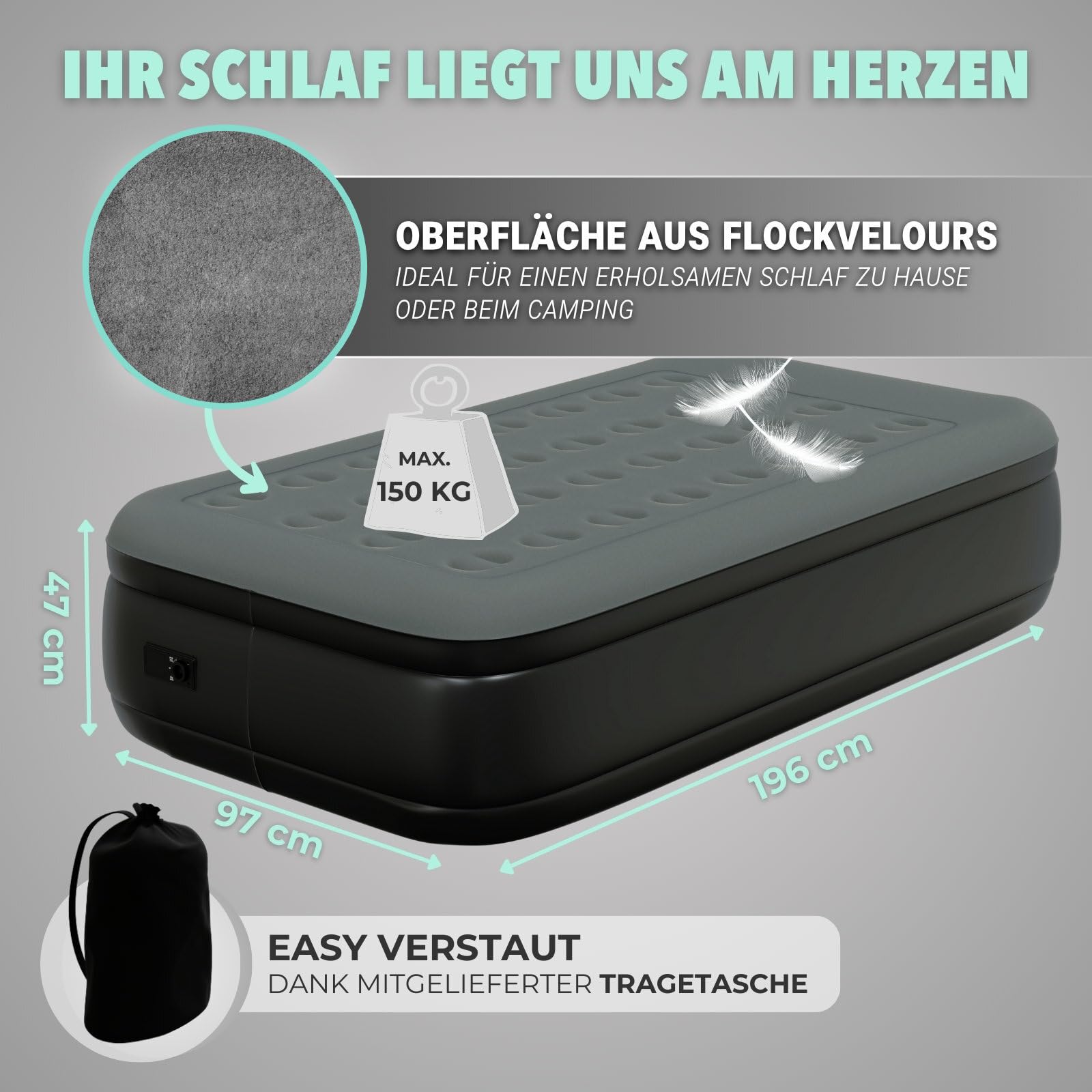 HAGO24 Premium Luftbett 200x100cm I Aufblasbares Gästebett für bis zu 150kg I Bequeme Luftmatratze selbstaufblasend I Hochwertiges Camping Bett