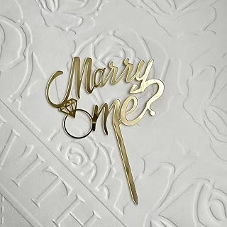 Gold Acrylic Marry Me Cake Topper, Wedding Engagement Diamond Ring Cake Decoration, Anniversary Bridal Shower Party Supplies