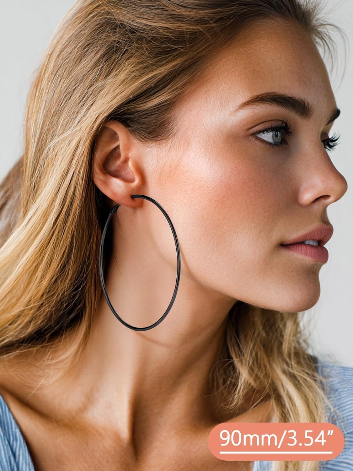 FaithHeart 2mm Thin Hoop Earrings for Women Hypoallergenic, Silver/Black/14K Gold Plated Stainless Steel Large Hoop Earrings for Women Lightweight Earring Trendy Jewelry, 20mm-100mm - Image 2