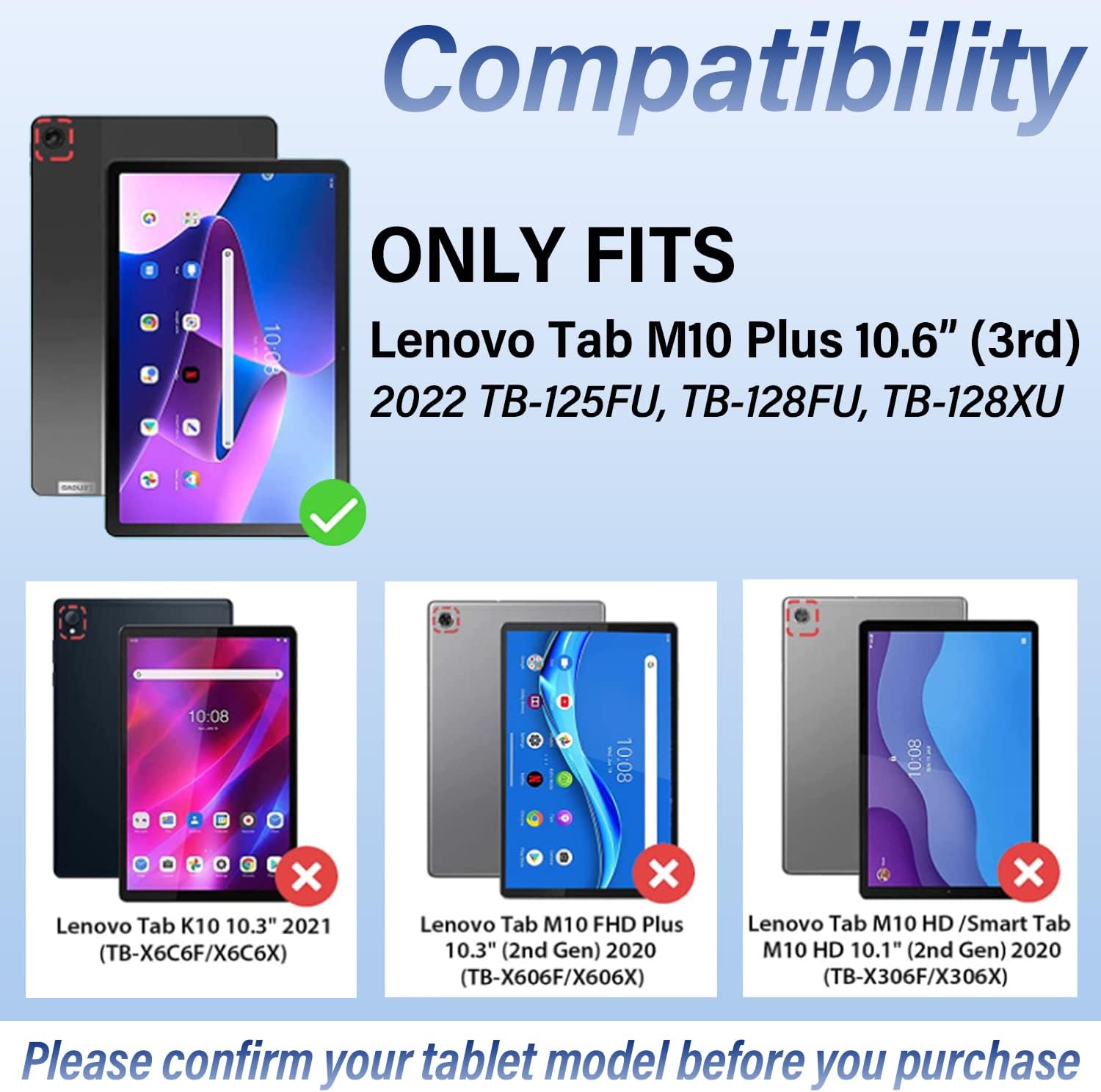 Backlit Keyboard Case with Screen Protector for Lenovo Tab M10 Plus 3rd Gen (2022) 10.6 Inch, 7 Colors Light Detachable Wireless Keyboard Slim Stand Cover with Tempered Glass Screen Protector