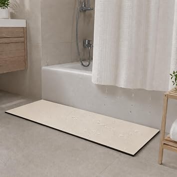Super Absorbent Bath Mat for Shower & Tub, Bathroom Door Strip Runner, Under Shower Curtain Drip Rail, Non-Slip Floor Protector, Cut to Fit Ivory, 31x12