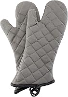 ARCLIBER Extra Long 16 Inch Oven Mitts Heat Resistant 425°F Quilted Terry Cloth Forearm Protection Gray Pair