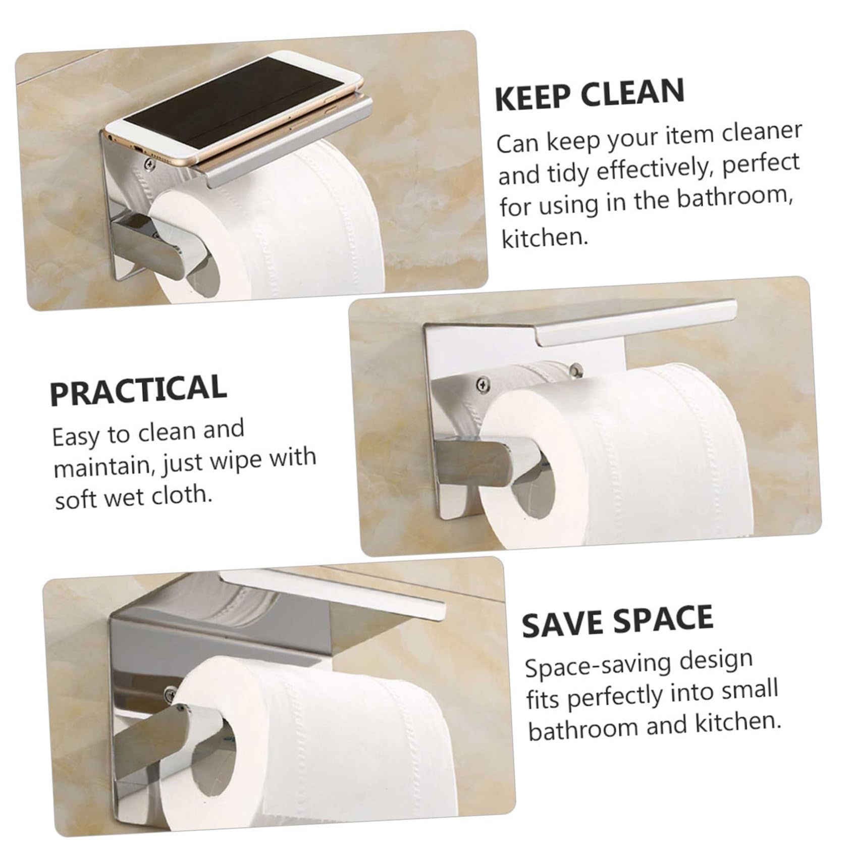 Baluue Portarrollos de Papel Higiénico Multifuncional Estante de Almacenamiento para Baño y Cocina de Acero Inoxidable