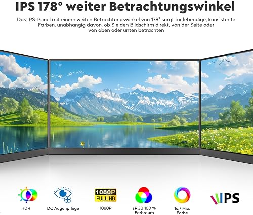 15.6" Full HD Portable Monitor 1920x1080 Pixels Portable Monitor with External HDR Eye Care Display with Type-C/USB-C, for Laptop/PC/Mac/PS45 (15.6 Inches - with Stand) - 2