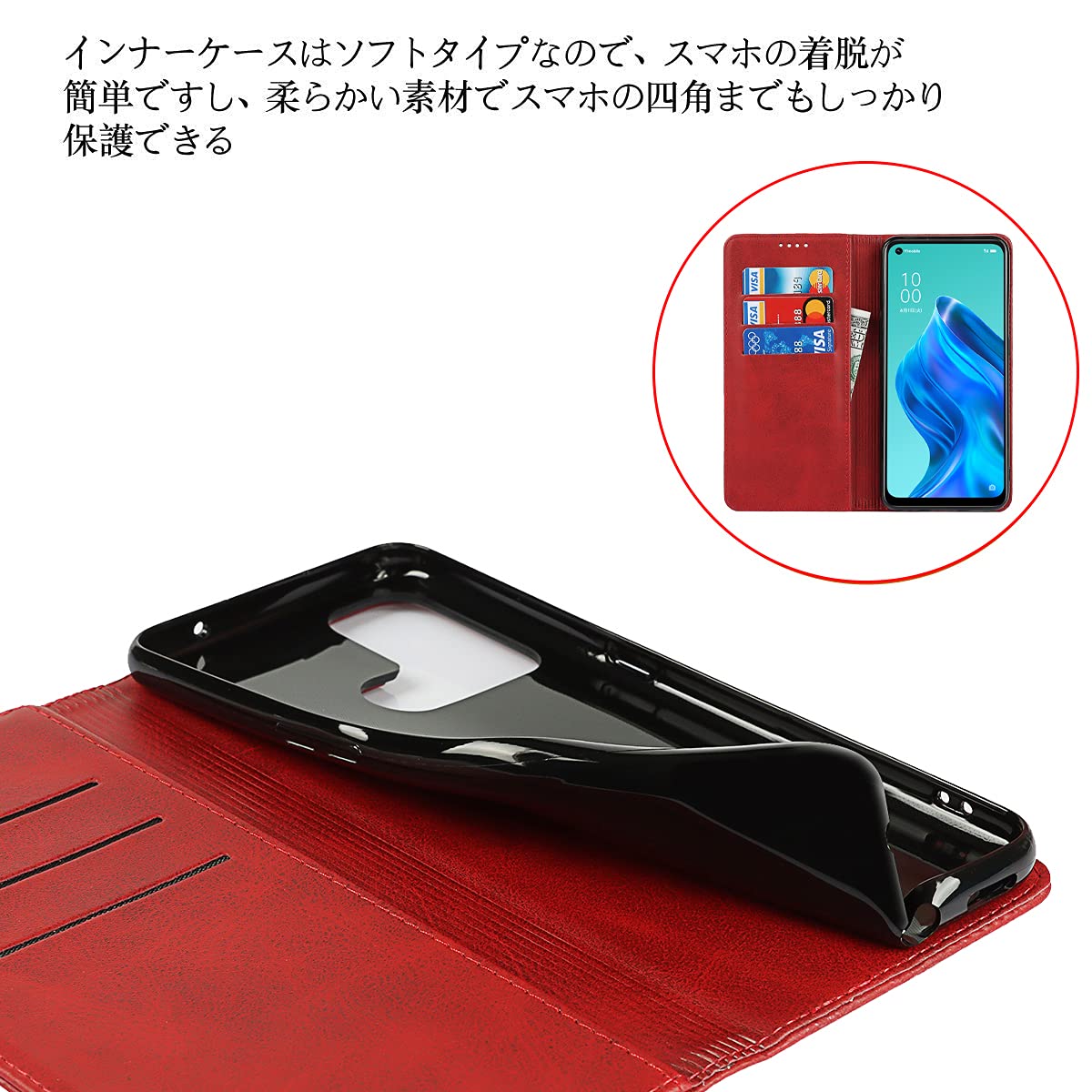 OPPO Reno5 A ブラック 手帳型ケース付き OPPO（オッポ） OPPO Reno5 A ケース 手帳型 KF レザー カバー A103OP